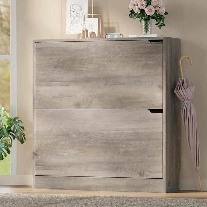 BORNOON Shoe Cabinet with 2 Flip Drawers, Slim Narrow Shoe Storage Cabinet - Image 3