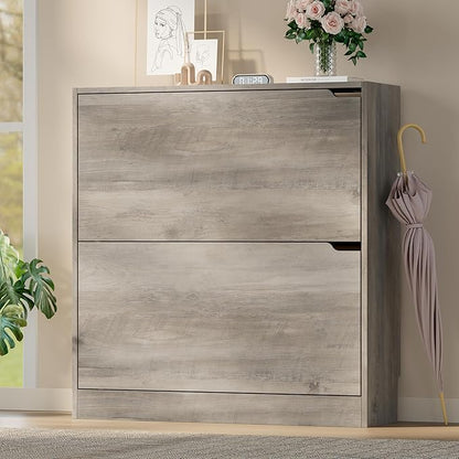 BORNOON Shoe Cabinet with 2 Flip Drawers, Slim Narrow Shoe Storage Cabinet - Image 3