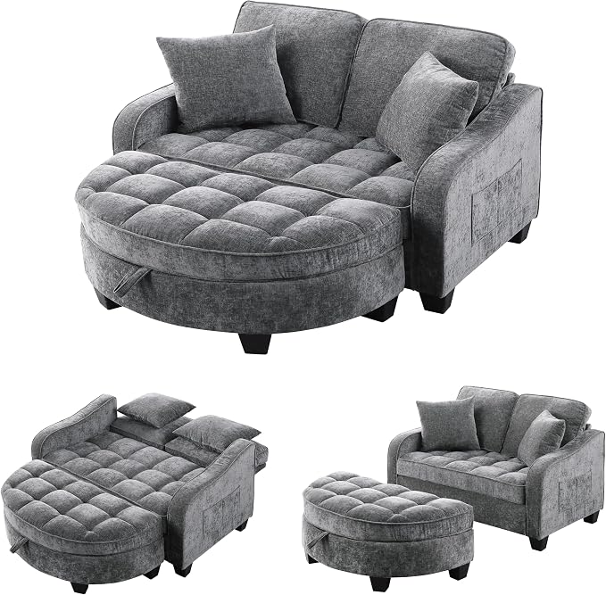 ERYE Chenille Tufted Loveseat Sofa and Ottoman Set, Tufted Recliner Sleeper - Image 6
