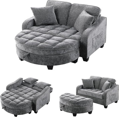 ERYE Chenille Tufted Loveseat Sofa and Ottoman Set, Tufted Recliner Sleeper - Image 6