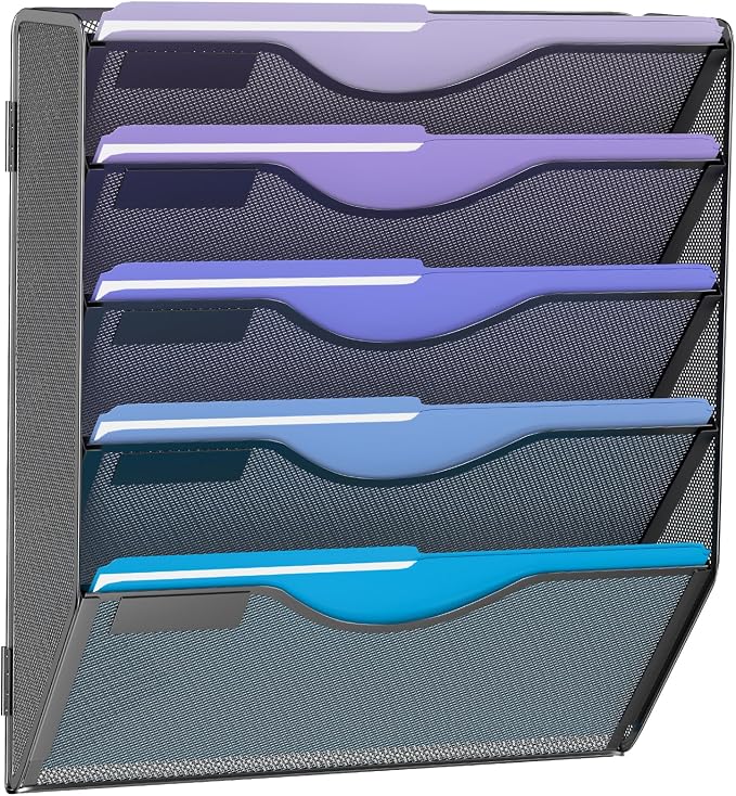 5 Tier Hanging Wall File Organizer, Mesh Mail Paper Orgnization Hanging File by Gawerk