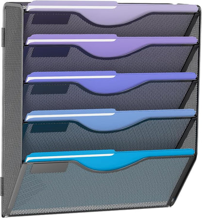 5 Tier Hanging Wall File Organizer, Mesh Mail Paper Orgnization Hanging File by Gawerk