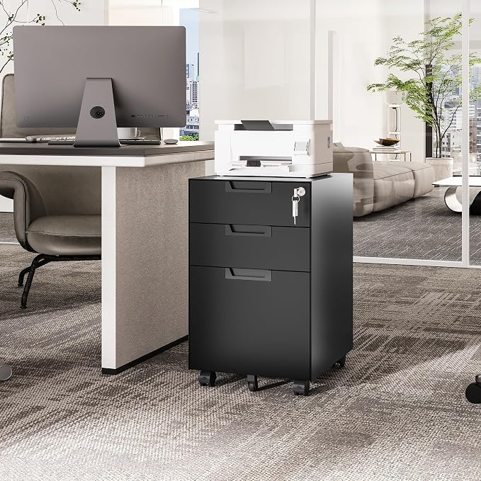 3 Drawer Vertical File Cabinet, Mobile Filling Cabinets - Image 8