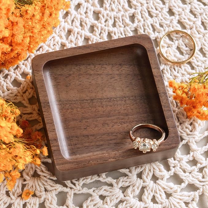 Walnut Wood Ring Holder, Engraved Jewelry Dish and Storage Tray, Unique Gift - Image 5
