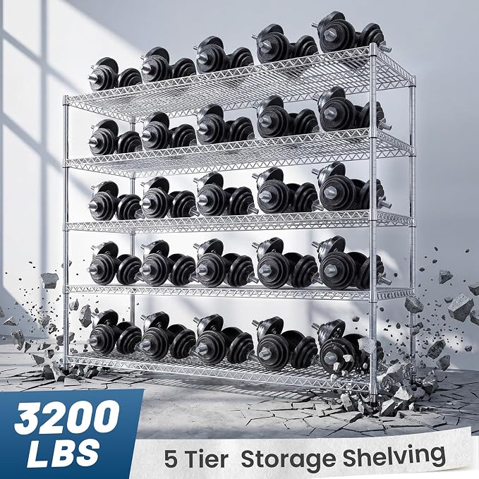 REIBII 55.5" W Storage Shelves 3200LBS Metal Shelving 5 Tier Wire Shelving - Image 4
