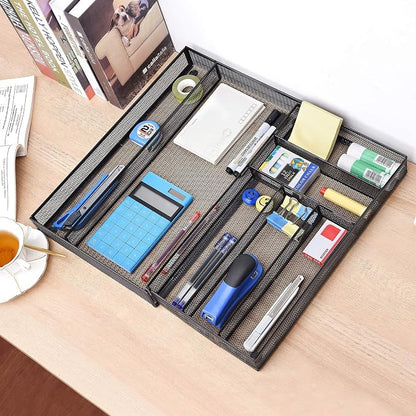 WuGeShop Expandable Office Desk Organizer, 7 compartments Mesh Desk Drawer - Image 4