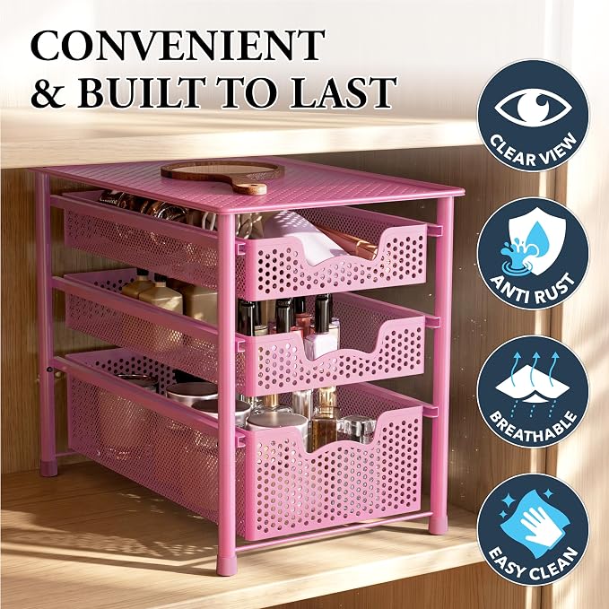 Simple Houseware Stackable 3 Tier Sliding Basket Organizer Drawer - Image 5