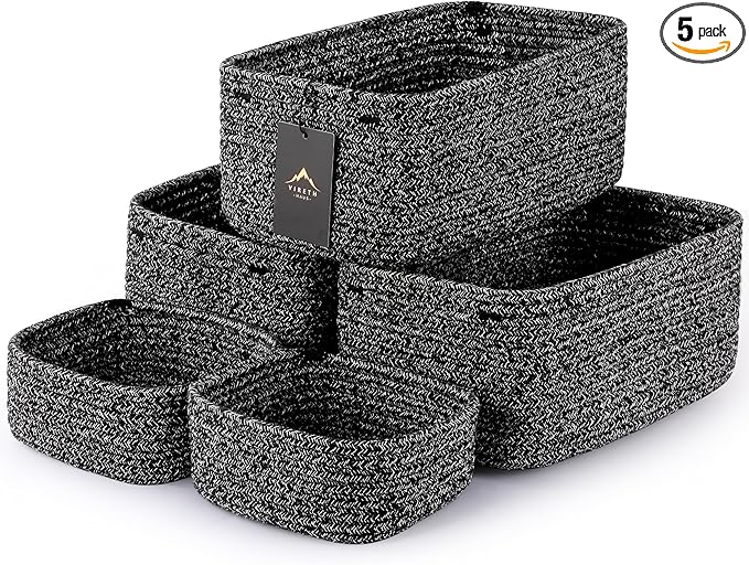 5-Pack Small Woven Rope Storage Baskets, 2 Sizes Organizer Bins | Fabric Cube by Unknown