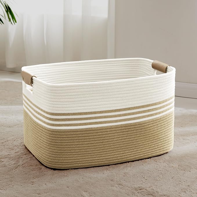 72L Large Laundry Basket with Leather Handles by SunNewt