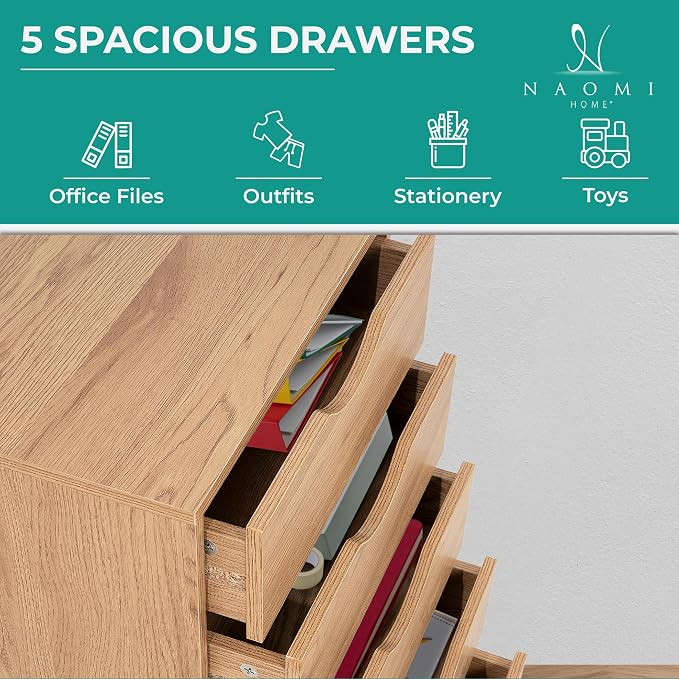 Naomi Home Taylor 5 Drawer Chest, Wood Storage Dresser Cabinet - Image 6