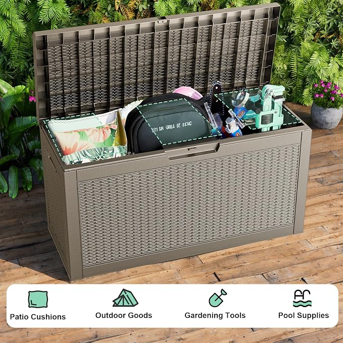 DRATO 70 Gallon Outdoor Storage Box Waterproof, Lockable Resin Deck Box - Image 7