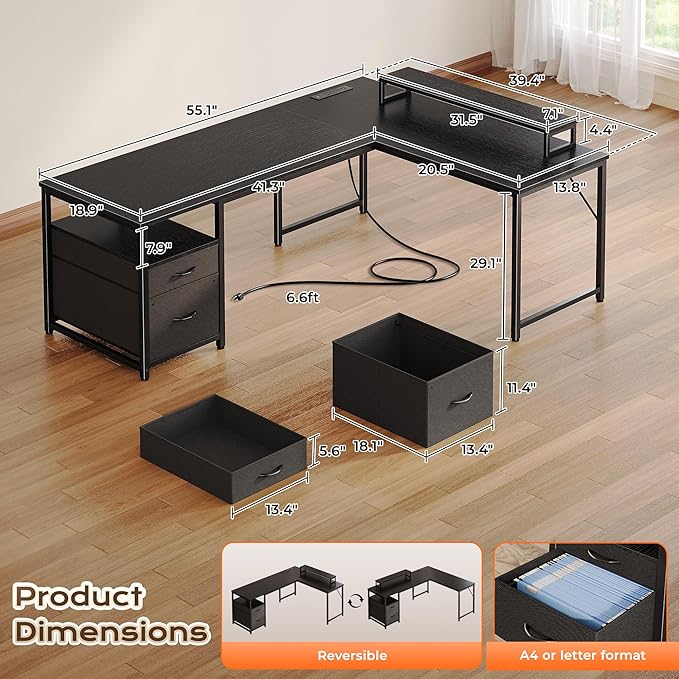 PRAISUN 55 Inch L Shaped Desk - Image 2