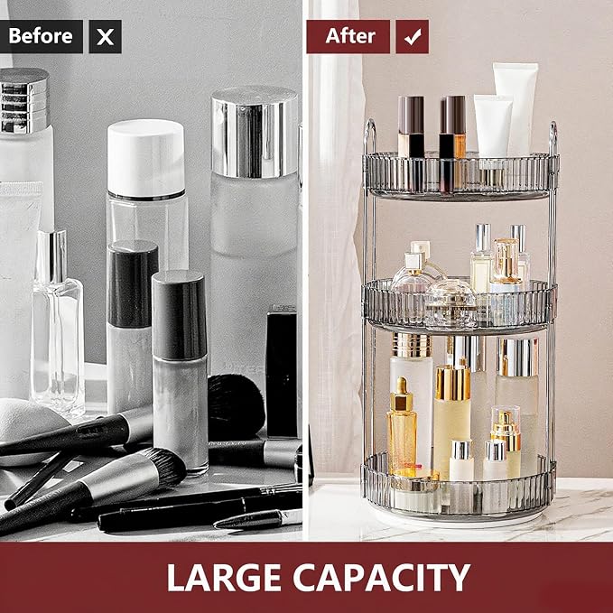 360° Rotating Makeup Organizer, Bathroom Make Up Spinning Holder Rack, Large - Image 3