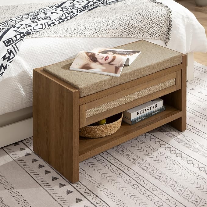 SICOTAS Rattan Shoe Bench Entryway Bench - Image 8