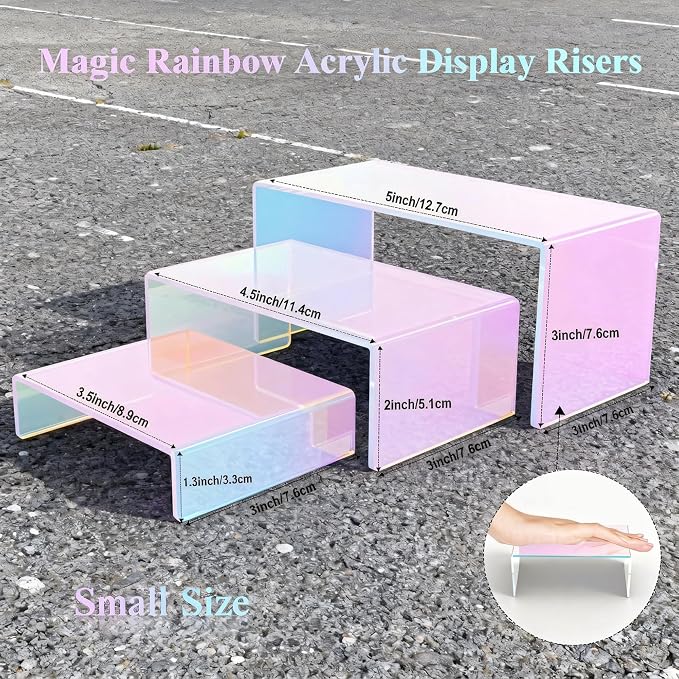4 Sets 12 Pieces Iridescent Acrylic Display Risers, Stackable 3-Tier Showcase - Image 2