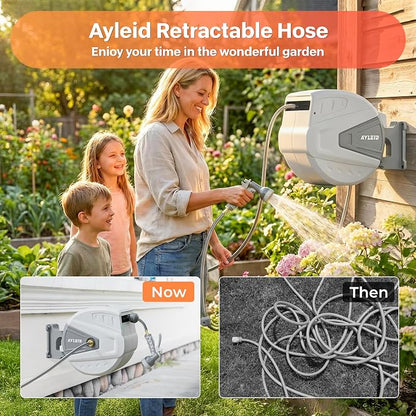 Ayleid Retractable Rubber Hybrid Garden Hose Reel, 1/2"x130ft Wall Mount | - Image 2