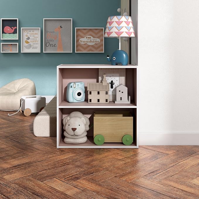 Homes: Inside + Out Apexa 2-Tier Cube Storage Organizer Shelves, Stackable Wood - Image 2