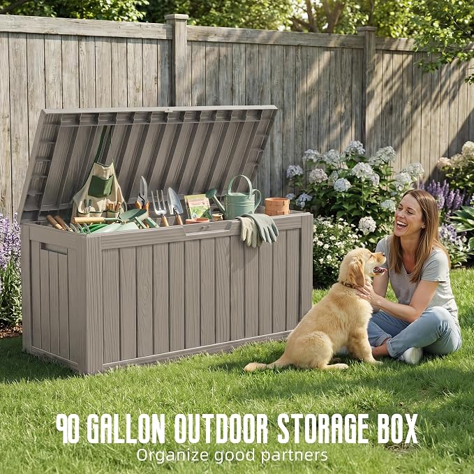DRATO 90 Gallon Deck Boxes Outdoor Waterproof, Weatherproof Resin Outside - Image 2