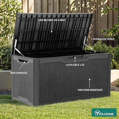 YITAHOME 100 Gallon Outdoor Storage Box, Large Water Resistant Resin Deck Box - Image 6