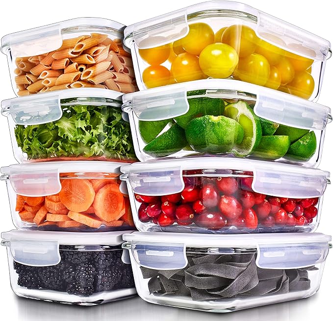PrepNaturals 8 Pack 36oz Glass Meal Prep Containers by Prep+Naturals