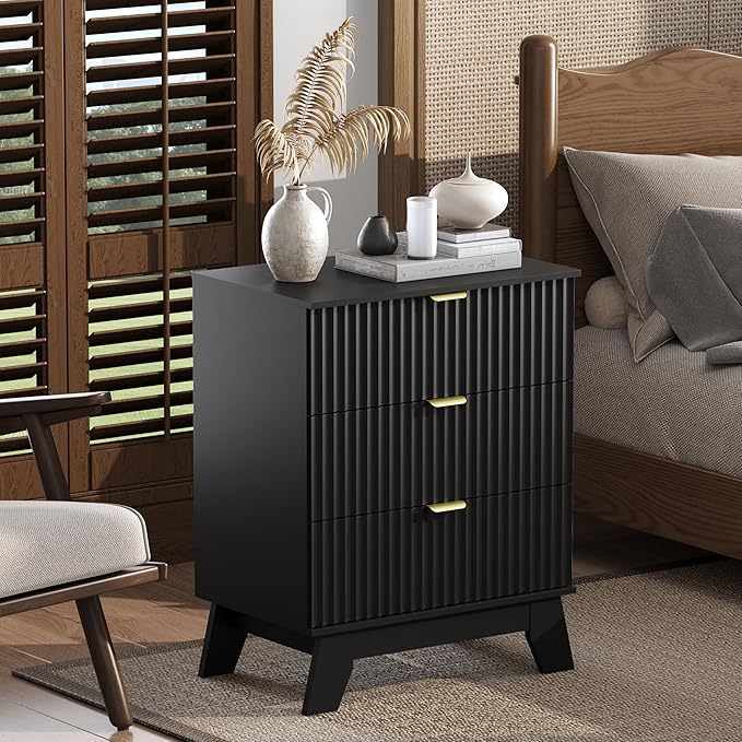 Night Stand Set 2, Bedside Table & End Table, Mid Century Modern Fluted Wood - Image 6