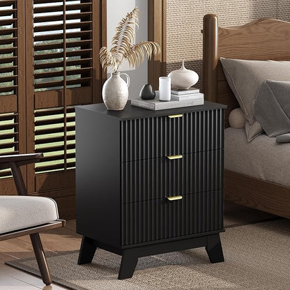 Night Stand Set 2, Bedside Table & End Table, Mid Century Modern Fluted Wood - Image 6