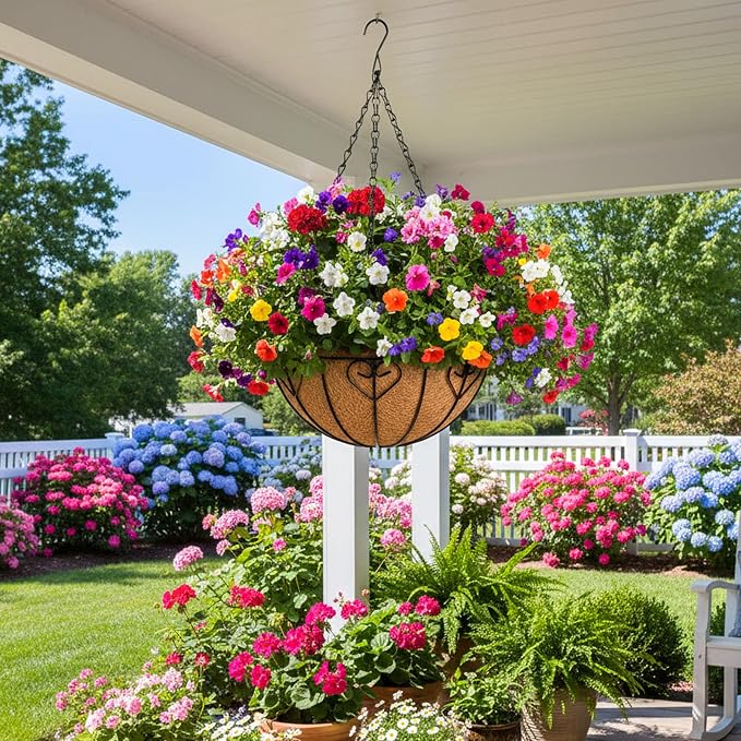 4 Pack Hanging Planters 14 Inch Metal Hanging Planter Basket Flower Pots - Image 4