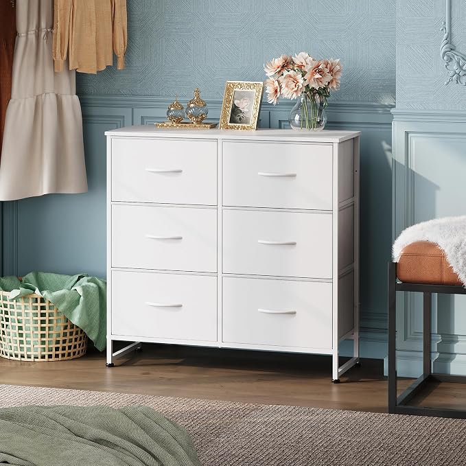 WLIVE Dresser for Bedroom with 6 Drawers, Metal Frame, Wooden Top, Fabric - Image 2