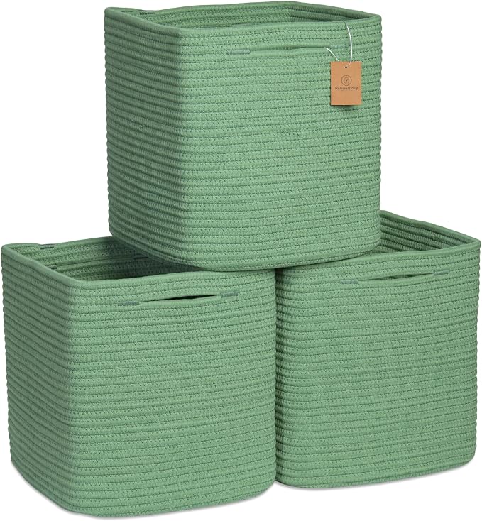NaturalCozy Storage Cubes 11 Inch Cotton Rope Woven Baskets by NaturalCozy