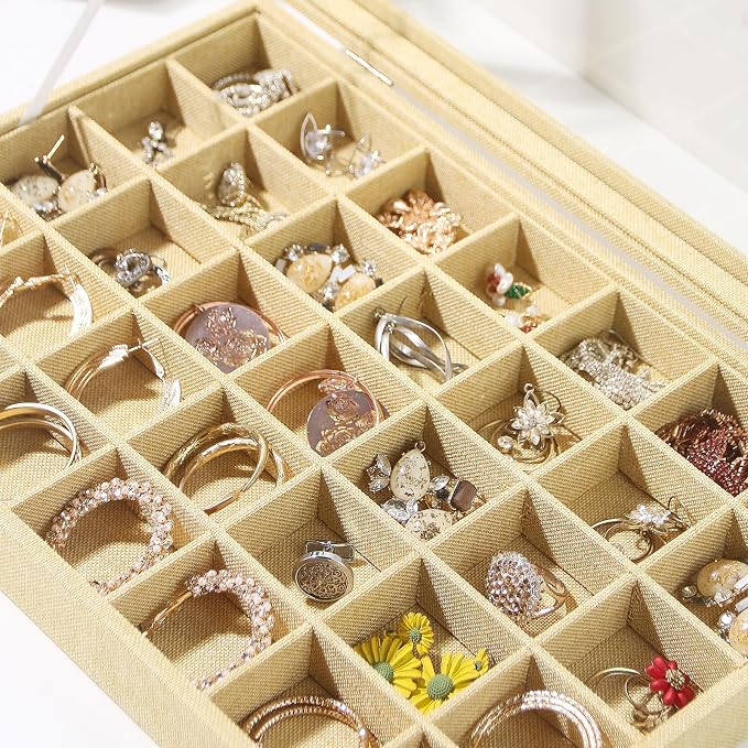 Coward Ring Earring Jewelry Organizer Box, 35 Grids Dustproof Display Holder - Image 2