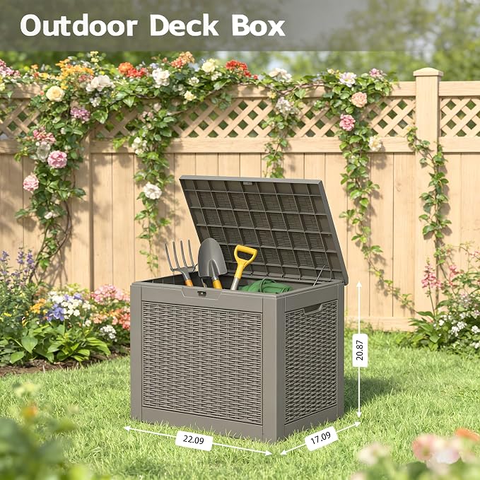 Outdoor Storage Box, 35 Gallon Resin Deck Boxes Outdoor Waterproof - Image 2