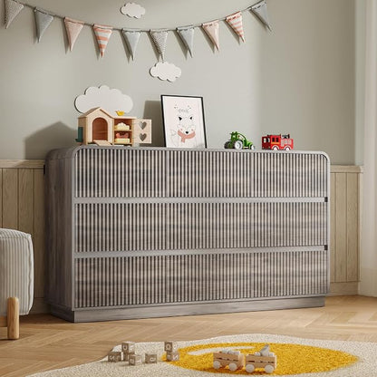 Dresser for Bedroom with 9 Drawers, Fluted Chest of Drawers with Round Curved by BORNOON