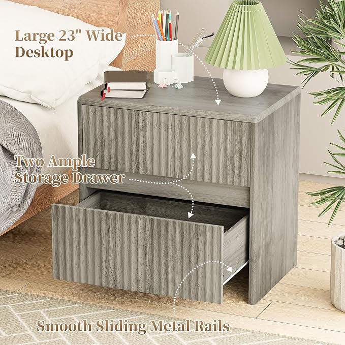Fleuted Nightstand Set of 2, Modern Night Stand - Image 5