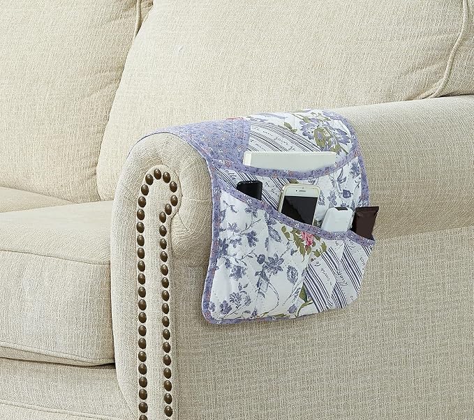 Brilliant Sunshine Rose Violet Patchwork Couch Armrest 5 Pockets Organizer - Image 2