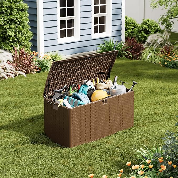IDEALHOUSE 100 Gallon Resin Deck Box, Waterproof Outdoor Storage Box - Image 8