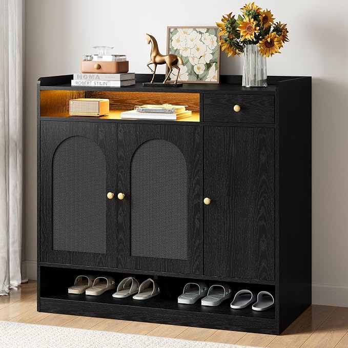 LIKIMIO Rattan Shoe Storage Cabinet, 30 Pairs 6-Tier Shoe Cabinet Storage by LIKIMIO
