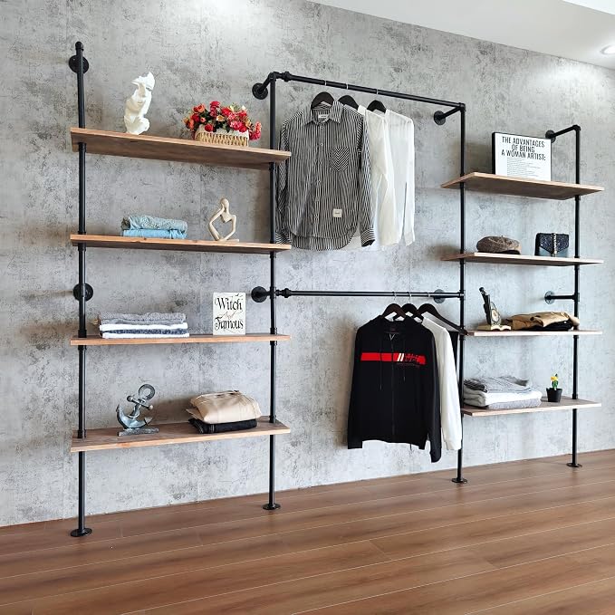 Industrial Pipe Clothing Rack, Wall Mounted Garment Hanging Rack - Image 9