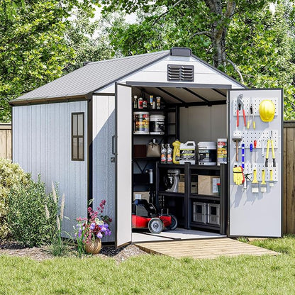 8 x 8 FT Plastic Outdoor Storage Shed, All-Weather Resin Garden Shed by DNYKER