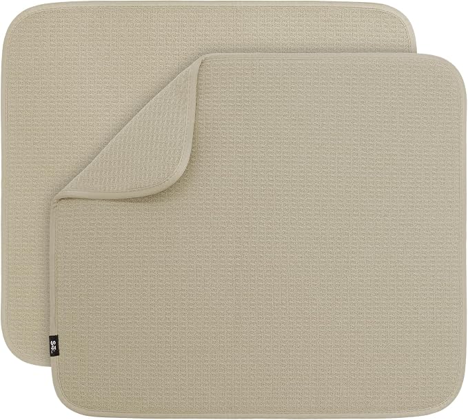 S&T INC. Dish Drying Mat 2 Pack, 16” x 18”, Absorbent Microfiber Kitchen by STINC