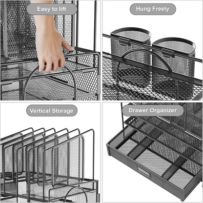 Marbrasse Desk Organizers, 4-Tier Mesh Desk File Organizer - Image 3