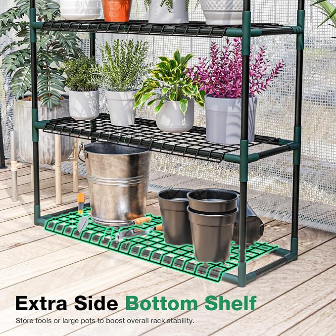 Joyside Outdoor Plant Shelves, 4 Tier 2 Pack Metal Stable Greenhouse Shelving - Image 6