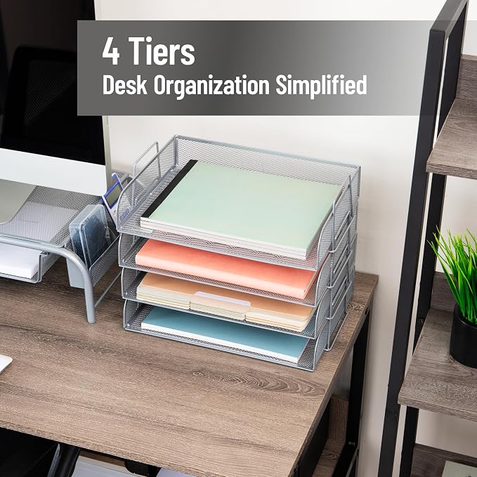 Mind Reader Stackable Paper Tray, Desktop Organizer, File Storage, Metal Mesh - Image 2
