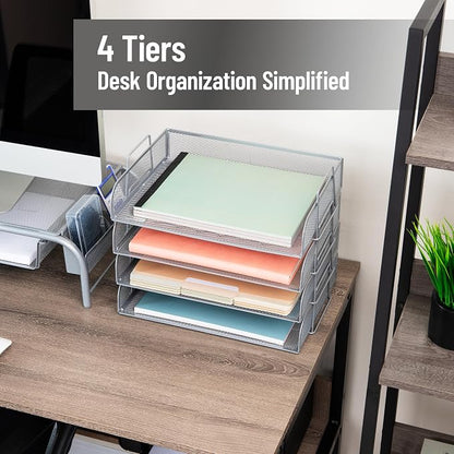 Mind Reader Stackable Paper Tray, Desktop Organizer, File Storage, Metal Mesh - Image 2
