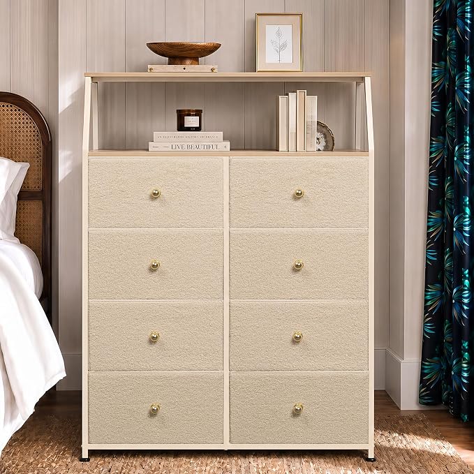 WLIVE Beige Boucle 8-Drawer Fabric Dresser Storage Tower Bedroom | Boucle - Image 4