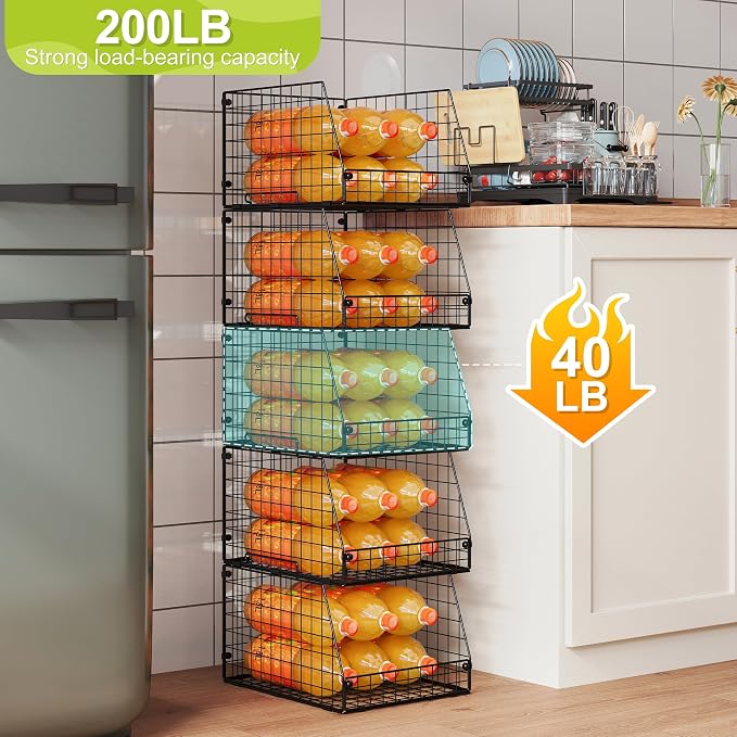 Jakyitvi 5 Pack XXL Stackable Wire Storage Basket, Extra Large Capacity Pantry - Image 3