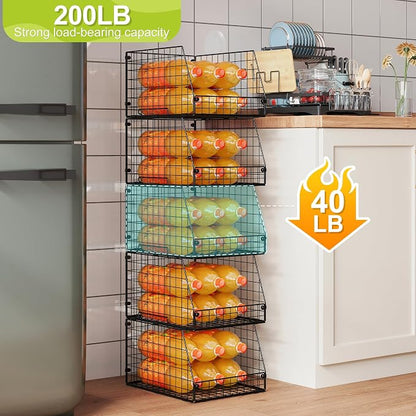 Jakyitvi 5 Pack XXL Stackable Wire Storage Basket, Extra Large Capacity Pantry - Image 3