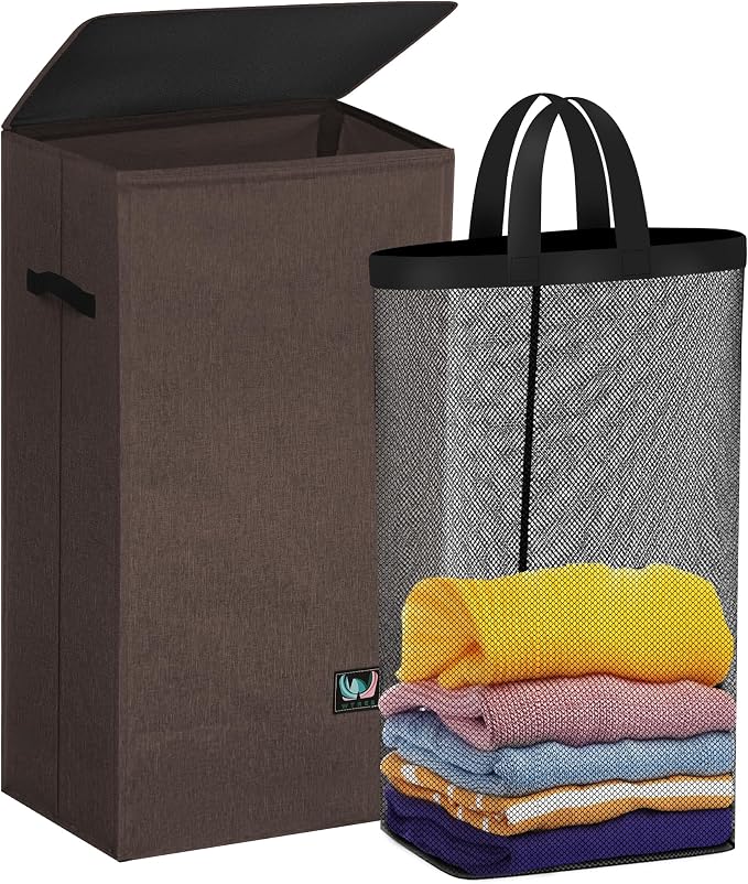 WTREE Laundry Hamper with Lid, Reinforced Sturdy Clothes Hamper with by WTREE