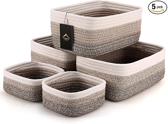 5-Pack Small Woven Rope Storage Baskets, 2 Sizes Organizer Bins | Fabric Cube by Unknown
