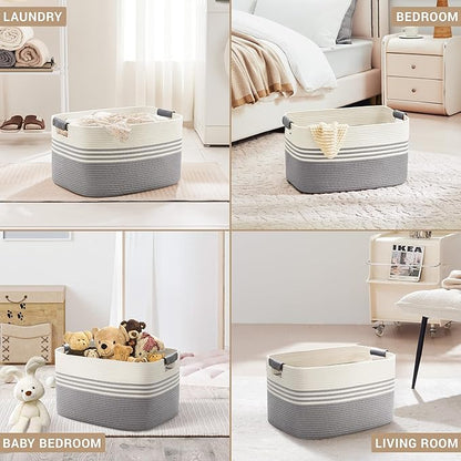 60L Large Laundry Basket with Leather Handles - Image 4
