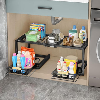 Under Sink Organizer, Pull Out Storage Organizer, 2 Tier Sliding Sink Organizer - Image 5